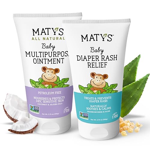 Matys Baby Diaper Rash Relief & Multipurpose Ointment 2pk Combo for Babies 2 months +, Protection for Irritated Skin, Petroleum Free, 3.75oz each tube
