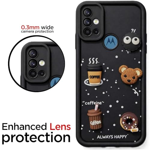Image of Bintage Cute Fun Taddy| 3D Ball Bear| Donut| Coffee Rubber Case Camera Protection Back Cover Compatible for Motorola Moto G30 - Black