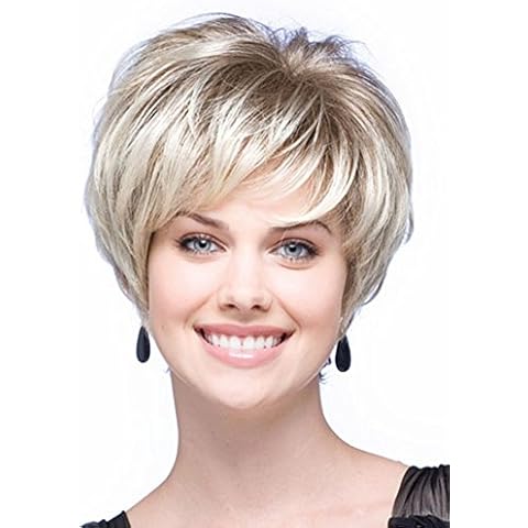 AmorWig Natural Short Bob Straight Ash Blonde Synthetic Fiber Hair Wigs for Women Cover