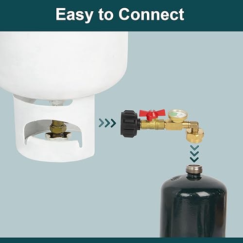 Miniatura 3 de GASPRO Adaptador de repuesto de propano mejorado con válvula y medidor, llena botellas de 1 libra de tanque de 20 libras, diseño de codo de 90