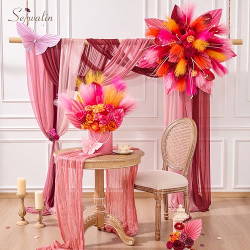 Image of Serwalin Gradient Hot Pink Pampas Grass Decor, 17.7 Inch 6pcs Faux Pampas Grass, Artificial Pampas Grass for Wedding Table Centerpieces Decoration