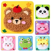 Punch Needle Anfänger Stickerei Set, 6 Stück Sticken für Anfänger, Cartoon Tier Sticksets, DIY Handwerk Stickerei Kit, Kreatives Handarbeits Nähset für Kinder