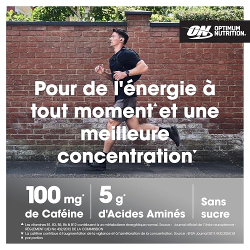 Optimum Nutrition Amino Energy Pre Workout en poudre, boisson énergisante avec acides aminés, BCAA, L-Glutamine et L-Leucine, complément vitamine C caféine, goût Orange, 30 portions, 270 g – Image 4