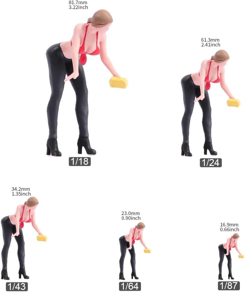 Miniature Figures Model,1/18 1/24 1/43 1/64 1/87 Scale Repairman Cleaning Car Girl Tiny People Figurine Resin Simulation Diorama Figure Scene Props for Decoration Collection Cars Vehicle (1/18 Scale)
