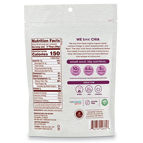 Nutiva Organic, Premium Chia Seeds, Black, 6 Ounce