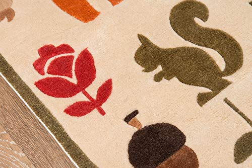 Momeni Rugs Lil' Mo Whimsy Collection, Kids Themed Hand Carved & Tufted Area Rug, 8' X 10', Multicolor Animals On Ivory #TOP4