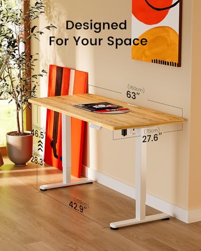 Image of ErGear Height Adjustable Electric Standing Desk, 63 x 28 Inches Sit Stand up Desk, Memory Computer Home Office Desk, Light Vintage Brown