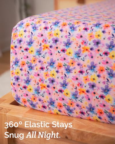 Image of Queen 4 Piece Floral Sheet Set - Breathable & Cooling - Watercolor Bloom