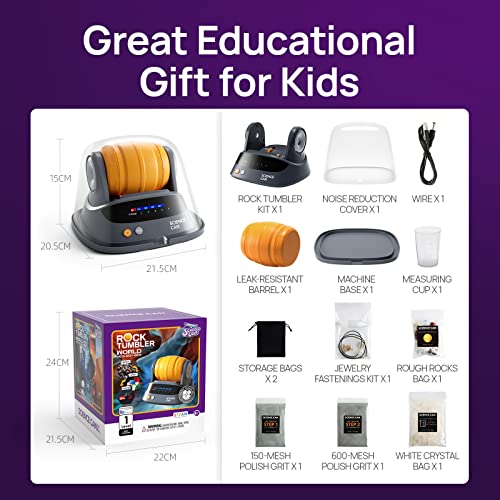 Science Can Rock Tumbler Kit For Kids Includes 9 Rough Gemstones, Polishing Grits, Jewelry Fastenings, Noise Reduction Cover - Educational Stem Science Kit For 8+ Year Old Kids #TOP5