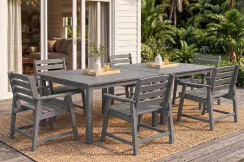 Patio Kingdom HDPE Outdoor Dining Set for 6, Modular Tables & 6 Armchairs