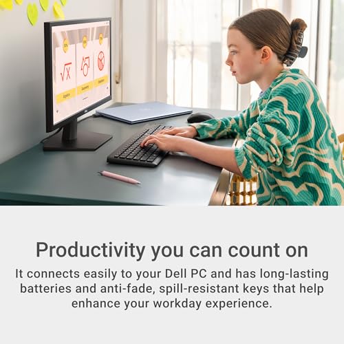 Dell Wireless Keyboard and Mouse - KM3322W, Wireless - 2.4GHz, Optical LED Sensor, Mechanical Scroll, Anti-Fade Plunger Keys, 6 Multimedia Keys, Tilt Leg - Black view 2
