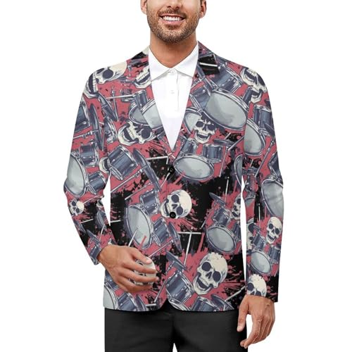 Skull Drums Men's Slim Suit Long-Sleeve Prom Tuxedo Classic Two Button Business Jacket