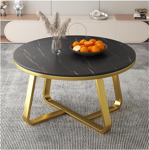 Image of Shoppee Coffee Table - Modern 2-Tier with Faux Marble Top and Gold Metal Frame - Stylish Center Table for Living Room, Sofa Table, Elegant Cocktail Table for Home, Office, Black & Gold