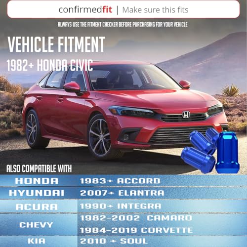 Image of Wheel Accessories Parts 20 Pcs M12x1.5 12x1.5 Thread Car Spline 1.38 inch 35mm Long Lug Nuts Blue Spline Hex Fits Many Chevy Honda KIA Hyundai Passenger Vehicles