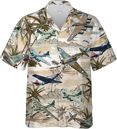 Aircarft Aviation Hawaiian Shirts for Men - Airplane Button Down Mens Hawaiian Shirts Short Sleeve SR150