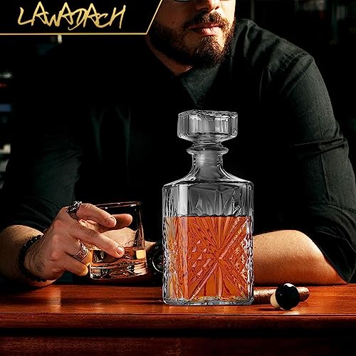 image for LAWADACH Liquor Decanters Whiskey Decanter Set of 3 Glass Alcohol Bott