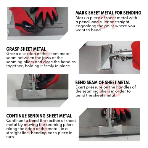 Image of BILITOOLS 3-Inch Hand Seamer Sheet Metal Bending Pliers, Straight Jaw | Stainless Steel, 35-40 HRC Hardness. Double-Layer Rubber Grip. Parallel Jaws Wont Damage Metal. For Auto Body & Tight Spaces