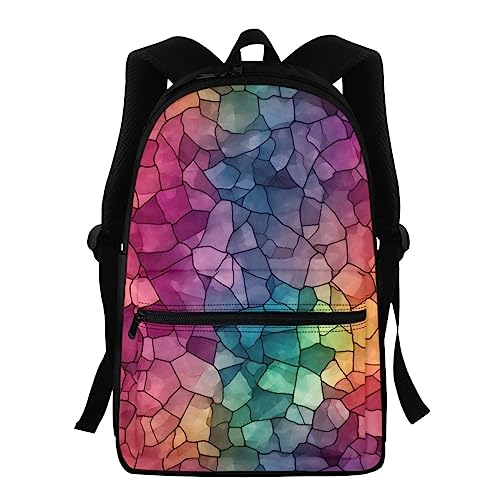 THKVSV Middle - Mochila escolar para niños y niñas, con estampado geométrico abstracto, para estudiantes, estudios, deportes, camping, geometría azul, rosa (b), Talla única, Mochilas daypack