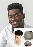 Afro Toupee for Men, 6 Inch Curly Hair Replacement System, Natural Black Kinky Hairpiece, Heat Resistant Fiber, Medium Light Density, Glueless Breathable Design