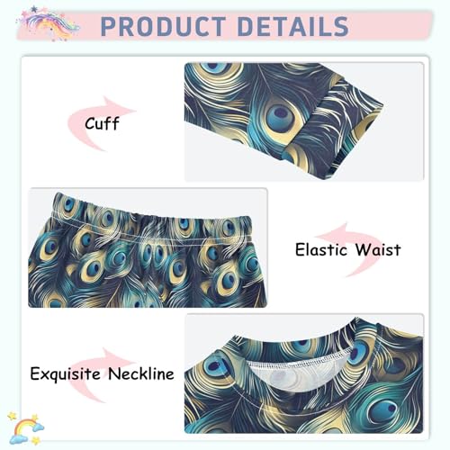 ALAZA Blue Peacock Feather Colorful 2 Piece Pajama Set Long Sleeve Top and Pants Sleepwear Unisex4