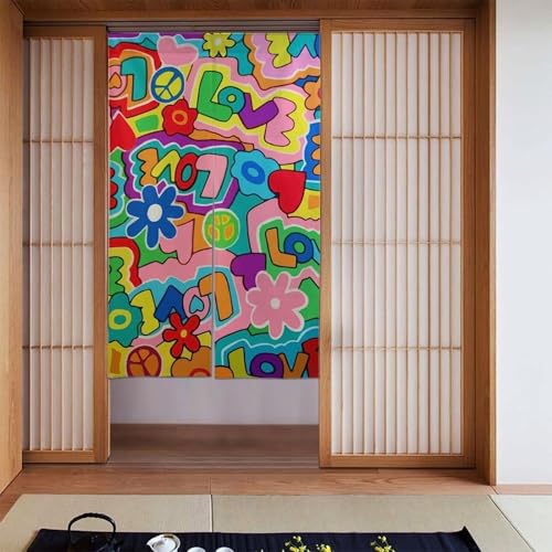 のれん カラフル アルファベットの花柄 ドアカーテン 間仕切り 暖簾 目隠し おしゃれ 壁掛け 玄関 お風呂 出入り口用 遮光カーテン シャワーカーテン 洗濯可 飾り 部屋仕切り 室内 洗面所 四季兼用 多機能 人気 贈り物 86x143cm