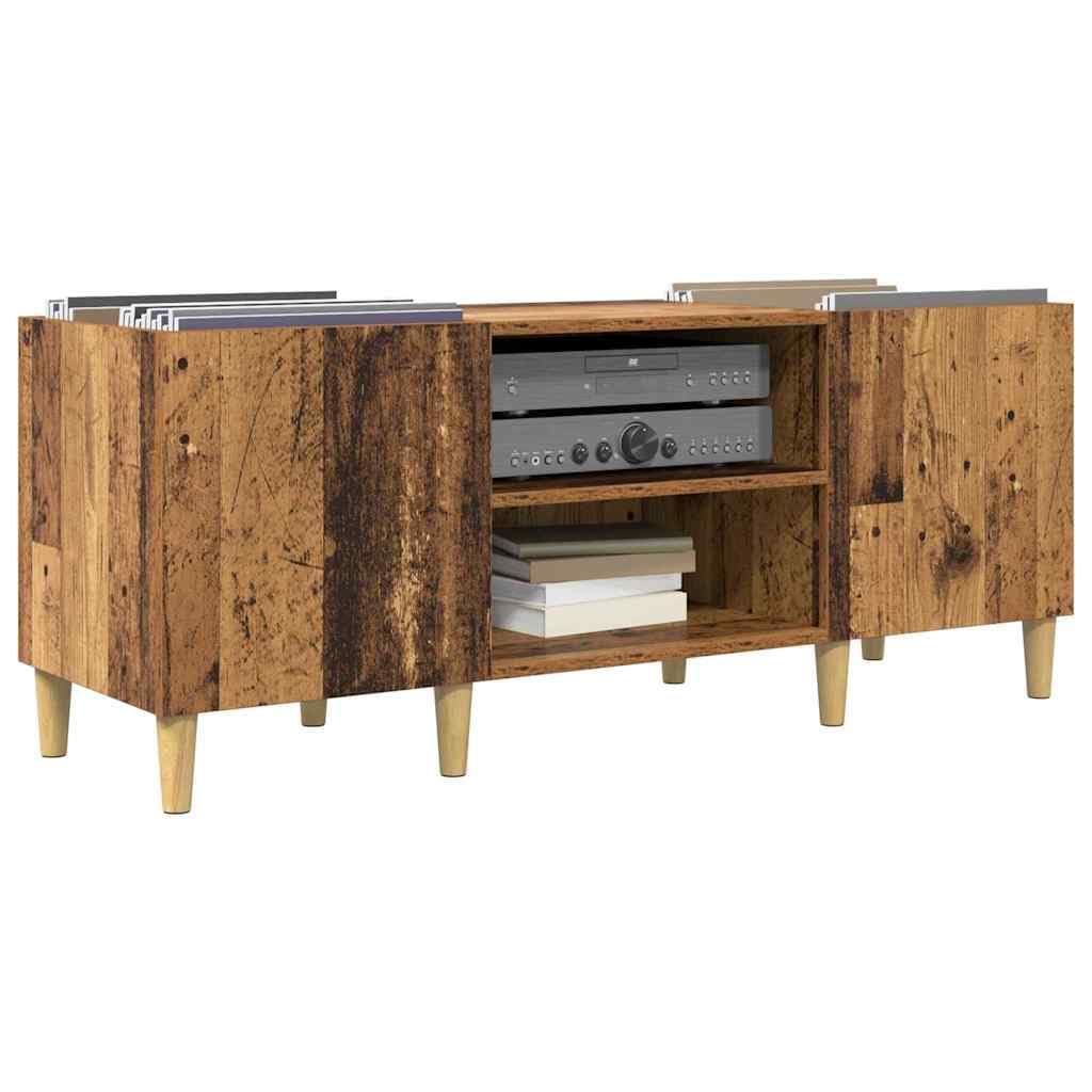 Mobile Porta Vinili in Legno Vecchio 121 x 38 x 48 cm | Mobiletto basso per dischi con ante a cerniera e scaffali, ideale per organizzare la musica in soggiorno.