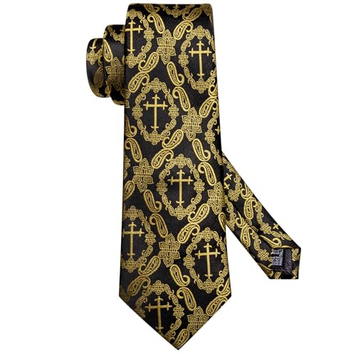Image of Hi-Tie Mens Plaid Ties Classic Paisley Necktie with Handkerchief Cufflinks Set Business Stripe Tie