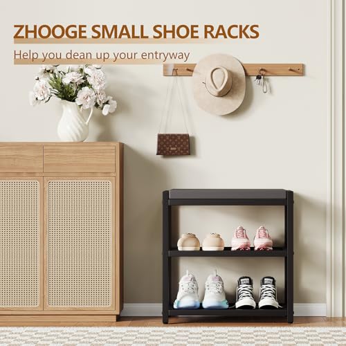 Image of ZHOOGE Small Shoe Bench Shoe Rack Storage Bench Entryway Bench Shoe Shelf with Seat Cushion, Stable Shoe Organizer for Entryway, Living Room, Bench Seat Holds Up to 300 lb, (17 inchx 10 inchx 16 inch, L x W x H)