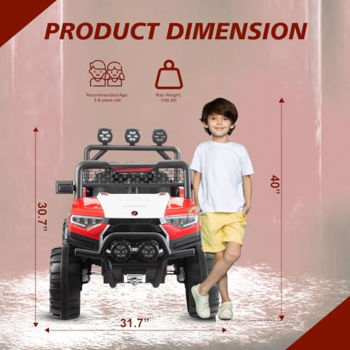 Image of Norman Jr Battery Operated 4x4 ATV Runs on Garden & Sand Surface | Jeep Toy with Remote+Steering+RGB Light+Mp3 USB Music | Rechargeable Car for Kids to Drive 3 to 12 Years | XLarge Size (Bloody Red)