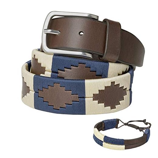 PELPE - Cinturón argentino de piel, con pulsera de hilo y cuero a juego. Cinturón bordado sobre cuero, para hombre y mujer. Cinturones argentinos Polo