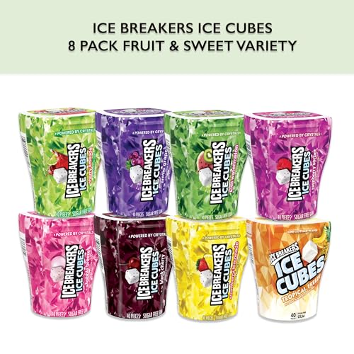Ice Breakers Ice Cubes Sugar-Free Gum 8-Pack Variety Collection 40 Pcs/Bottle (Cool Lemon, Arctic Grape, Strawberry Smoothie, Raspberry Sorbet, Bubble Breeze, Peppermint, Spearmint, Wintergreen)