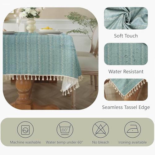 Image of Cortina Tablecloth for Dining Table Waterproof Table Cover, Cotton Linen Fabric Rectangle Tablecloth (Boho-Blue, 4 Seater)