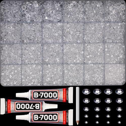 33000Pcs Transparent Rhinestones for Bedazzling Assorted Sizes 2-6mm Flatback Gems Bedazzle Set with B7000 Glue Flat Back Resin Crystal Diamond Rhine Stone Gemstone Jewel for Crafts Clothes