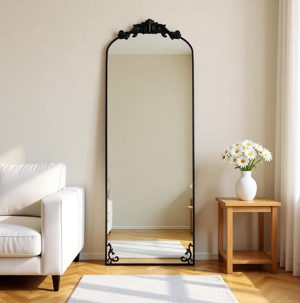 Espejo de Pie Vintage Curvado 52x167cm | Espejo con Hermoso Proceso de Grabado | Prueba de Roturas de Cuerpo Entero | para Dormitorio Salón y Vestuario