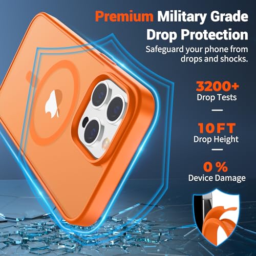 Image of SUPFINE Magnetic for iPhone 12 Pro Max Case with Screen Protector (Compatible with MagSafe) (Military Grade Drop Protection) Translucent Matte Shockproof Phone Cover,Starry Orange
