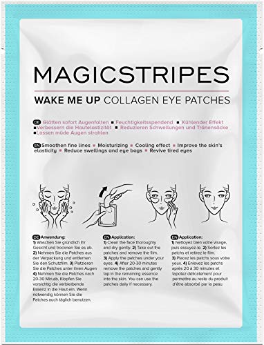 MAGICSTRIPES Wake Me Up Collagen Eye Patches - Pads for Puffy Eyes & Bags, dark Circles and Wrinkles, with Hyaluronic Acid, Hydrogel, Deep Moisturizing Collagen Eye Mask (SINGLE - 1 Mask)