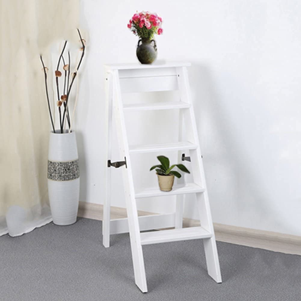 LUNEZY Sgabello per Bambini Scaletta Pieghevole Multifunzione Scala a 5 gradini Unilaterale più Spessa Legno Massello, 3 Colori, 88 cm di Altezza (Color : 2#)