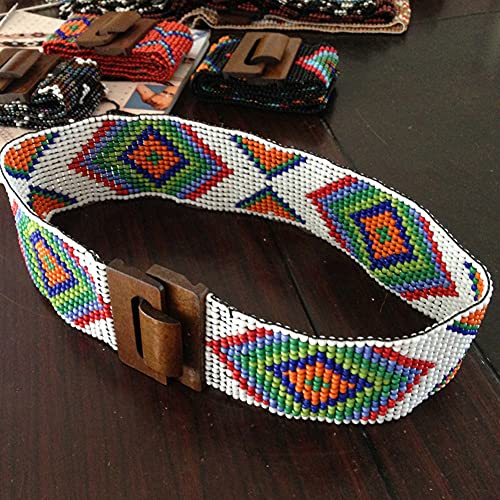 Tong Gu Women Glass Beaded Elastic Belt Wide Waistband Boho Bohemian Ethnic Obi Bead Basket Weave Belts3