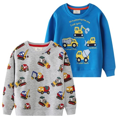 Boy Sweatshirts 2-6Y Toddler Boy Long Sleeve Cotton Sweat Shirt Boys Pullover Shirt Dinosaur&Truck Print Tops for Kids