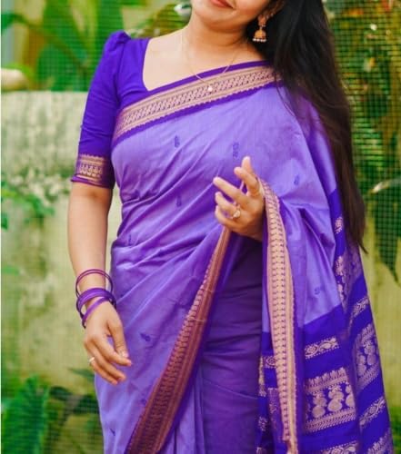 Image of Pure Kalyani Cotton Saree | Zari Border & Blouse Piece - Lata Gadwal Design | Traditional Saree