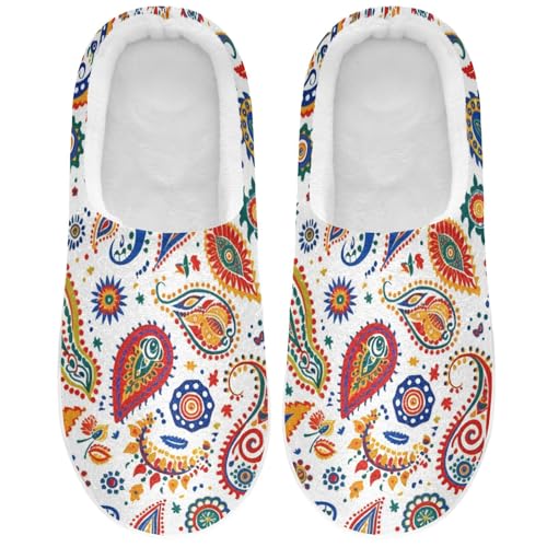 JUNZAN Boho Paisley Coloful Women Cotton Slippers Comfy Memory Foam Guest Slippers for Bedroom Christmas Presents 6-7