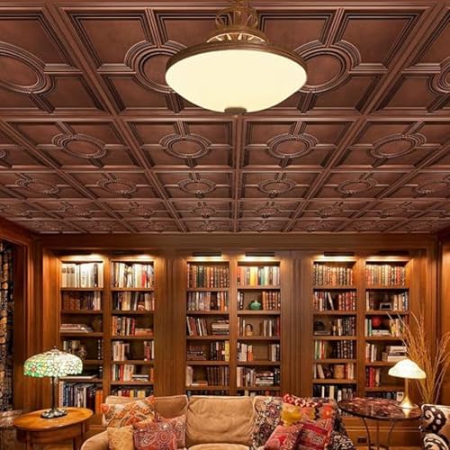 Image of Kayra Decor PVC Ceiling Panel 60x60 cm|Regal Medallion Panel|Red Copper|50 Tiles Cover 200 Sq Ft| Modern False Ceiling|Royal & Elegant Finish