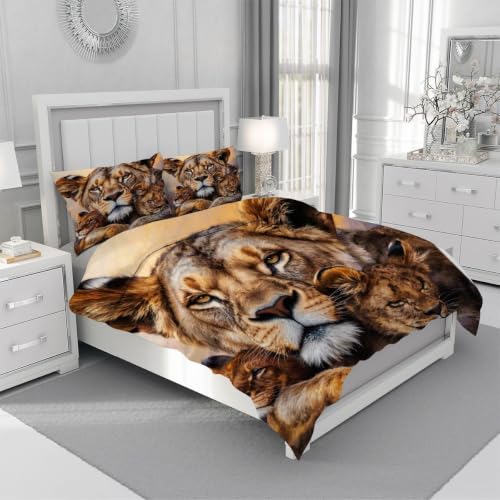 Housse de couette lion 140x200 sans repassage pour lit enfant et ado