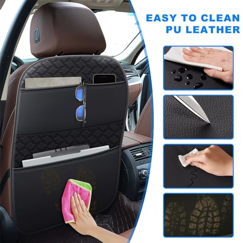 Image of Back Seat Protector 2 Pack Fit for Subaru Outback Car Kick Mats for Kids Upgraded Version with Storage Organizer Waterproof Dirt Proof Faux Leather Auto Accessories (Black)