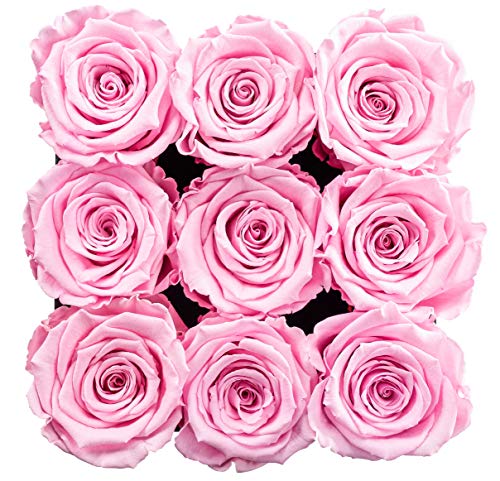Soho Floral Arts | Real Roses That Last a Year and More| Fresh Flowers |Eternal Roses in a Box (Pink 9 X-Large Roses)
