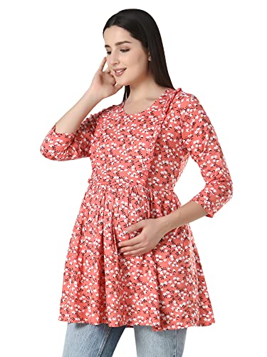Image of ZUVINO Women's Maternity Feeding Top with Zip for Easy Nursing | Stylish Feeding Tops for Jeans | Maternity Short Kurti for Mothers | Nursing Dress for Women | 100% Rayon