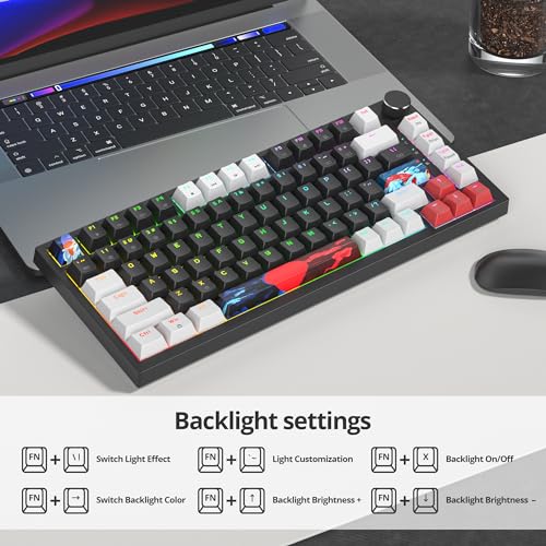 Image of 75% Mechanical Gaming Keyboard - Hot Swappable RGB Backlit Custom Keyboard with Knob, Gasket Mount USB Wired, 82 Keys (White, Black, Linear, Red Switch)