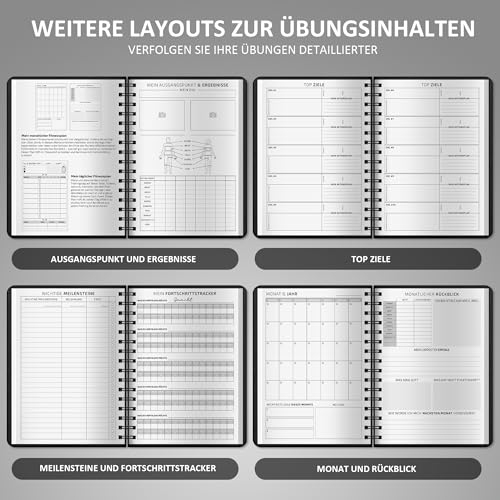 BIROYAL Gym Buch Deutsch, Spiralbindung Trainingstagebuch mit 186 Workout für dein Krafttraining, Trainingsbuch Krafttraining A5, Fitnessplaner, Fitness Journal für Bodybuilding, Gym & ​Heimtraining