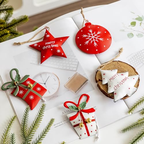 YIEUR 5 Stück Weihnachtsanhänger Metall, weiß rot Anhänger...