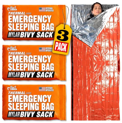 Emergency Sleeping Bag Mylar Thermal Bivy Survival Gear & Supplies Foil (3)